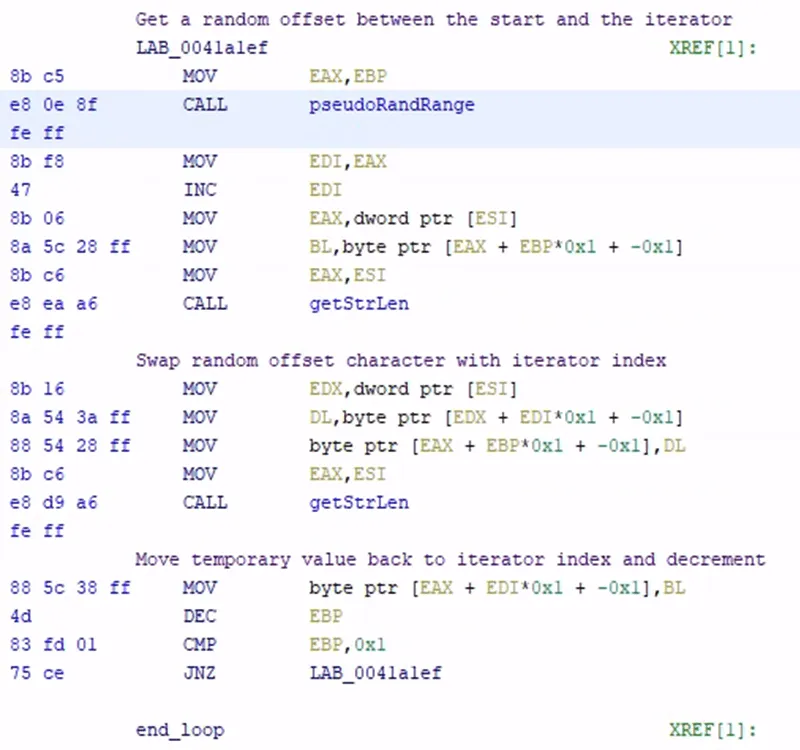 The DARKGATE alphabet shuffle implementation